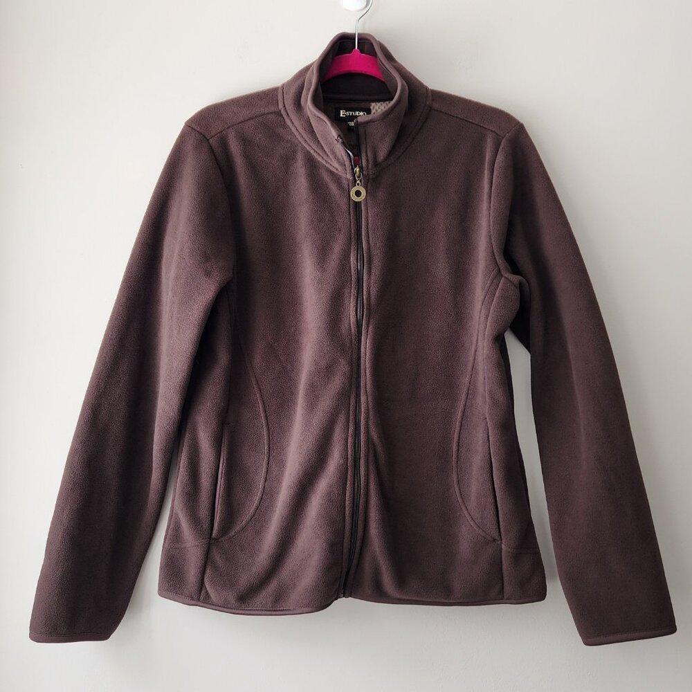 E-Studio Fleece Full Zip Jacket | Women's Large | Chocolate Brown, Pockets, NWT